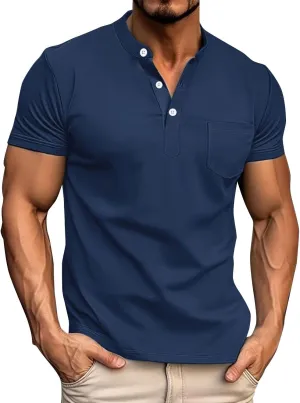 Men's Golf Polo Shirt Short Sleeve Moisture Wicking Shirts Button Lapel Collared Strech Pullover Gym Workout Shirts