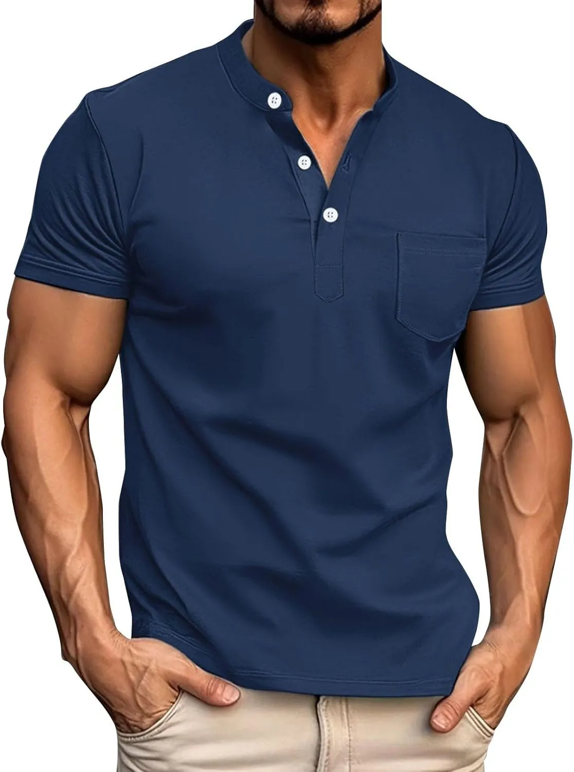 Men's Golf Polo Shirt Short Sleeve Moisture Wicking Shirts Button Lapel Collared Strech Pullover Gym Workout Shirts
