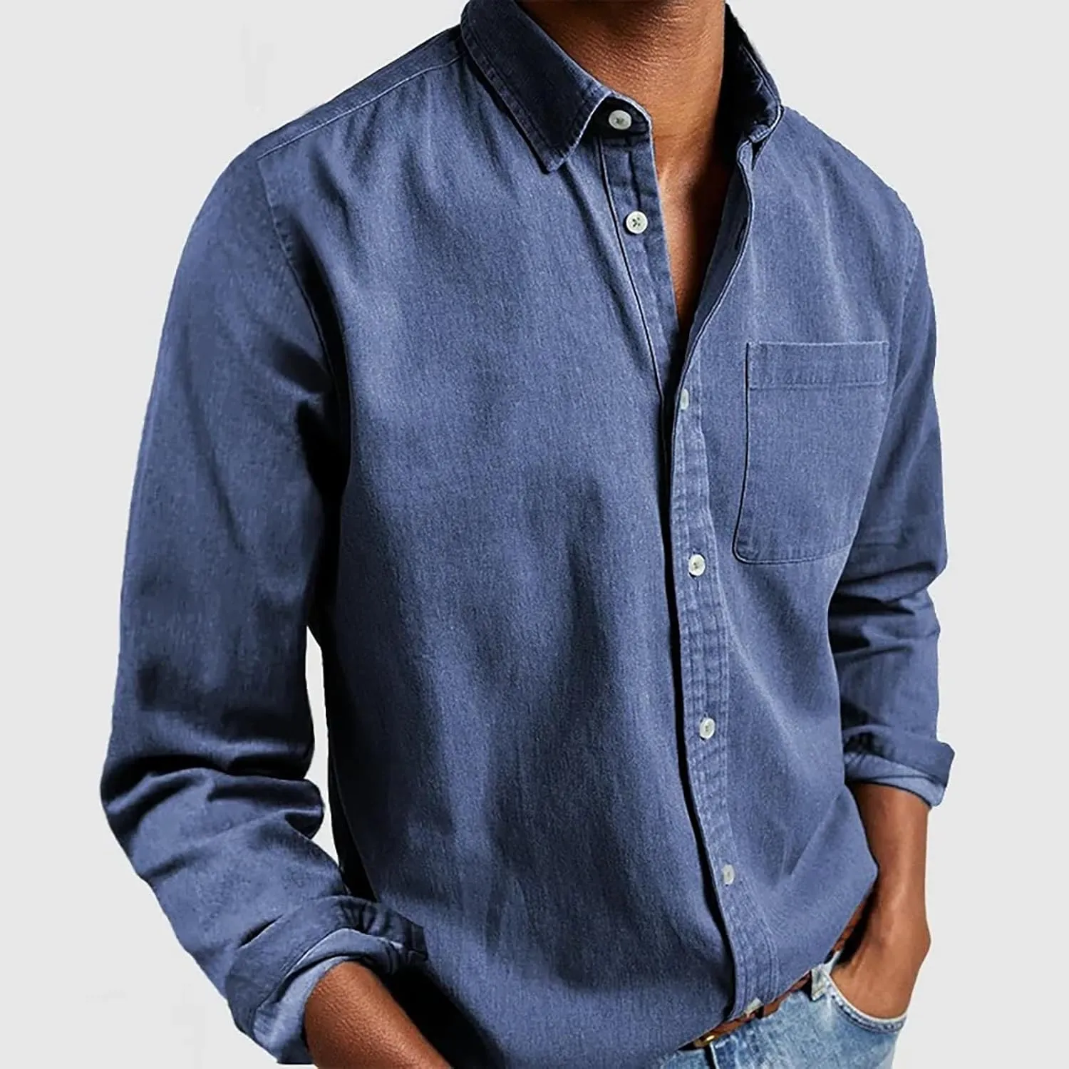 Men's Hiking Fishing Shirts Tactical Cargo Shirt Travel Work Long Sleeve Shirts for Men Quick Dry Chambray Tops