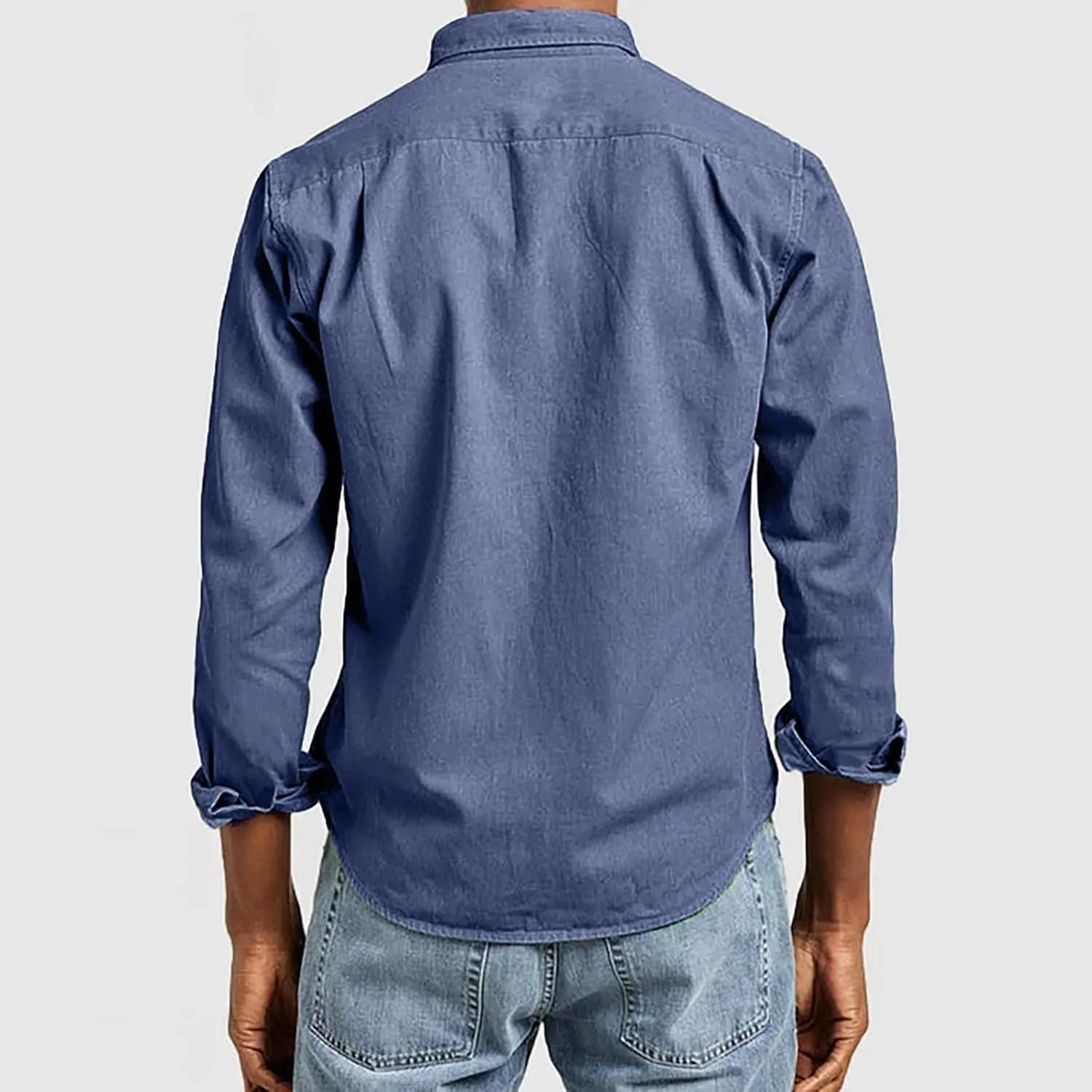 Men's Hiking Fishing Shirts Tactical Cargo Shirt Travel Work Long Sleeve Shirts for Men Quick Dry Chambray Tops