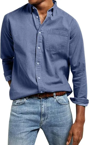 Men's Hiking Fishing Shirts Tactical Cargo Shirt Travel Work Long Sleeve Shirts for Men Quick Dry Chambray Tops