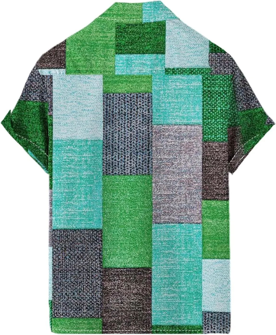 Mens Linen Shirt Hawaiian Short Sleeve Casual Cotton Button Down Shirts Color Block Hippie Lapel Collared Summer Beach Shirts