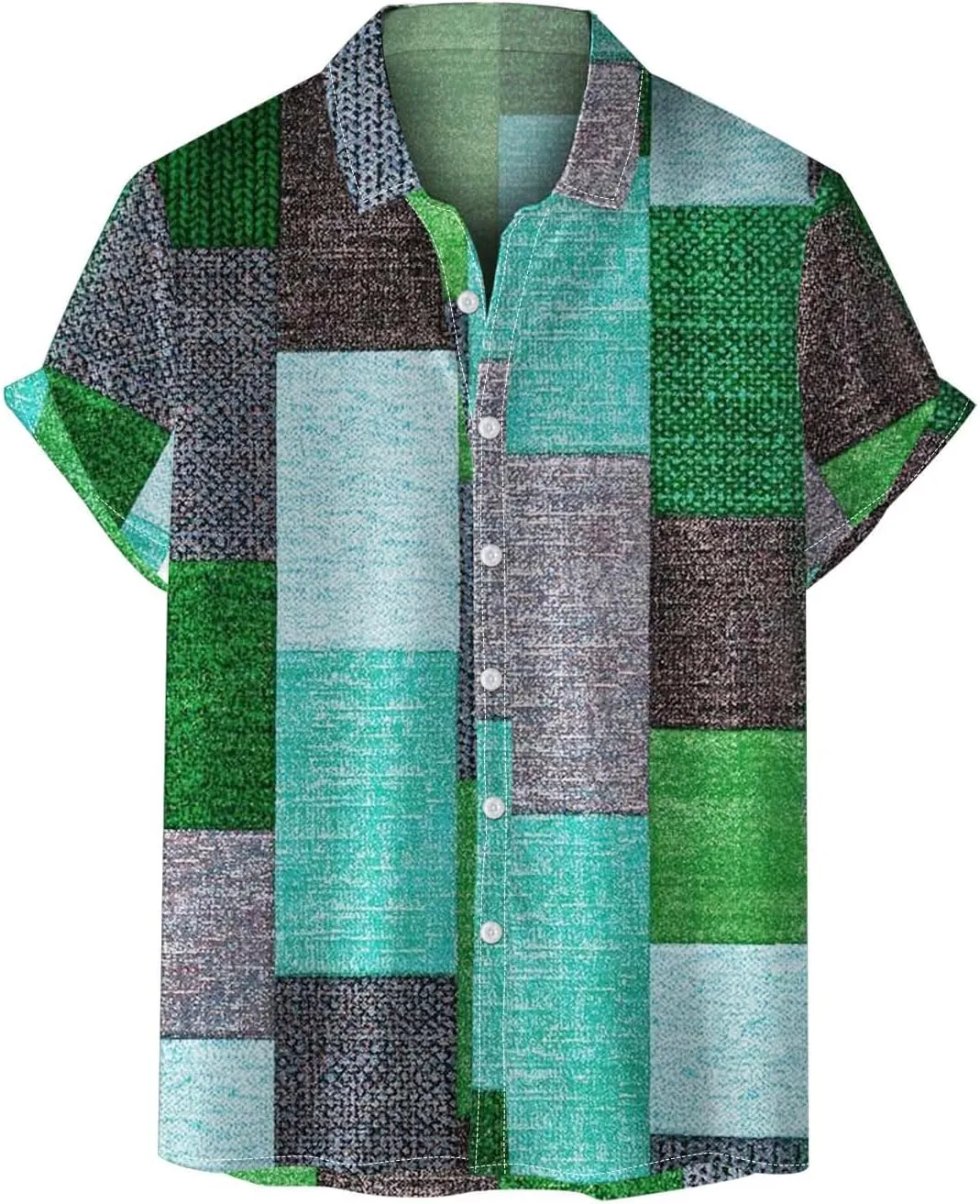 Mens Linen Shirt Hawaiian Short Sleeve Casual Cotton Button Down Shirts Color Block Hippie Lapel Collared Summer Beach Shirts