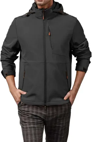 Mens Outdoor Ventures Lightweight Softshell Jackets Fleece Lined Hooded Water Resistant Winter Hiking Windbreaker Jackets