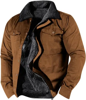 Men's Outdoor Winter Jacket Trucker Hunting Heavyweight Jackets Flannel Shirts Hiking Fishing Travel Coat for Men