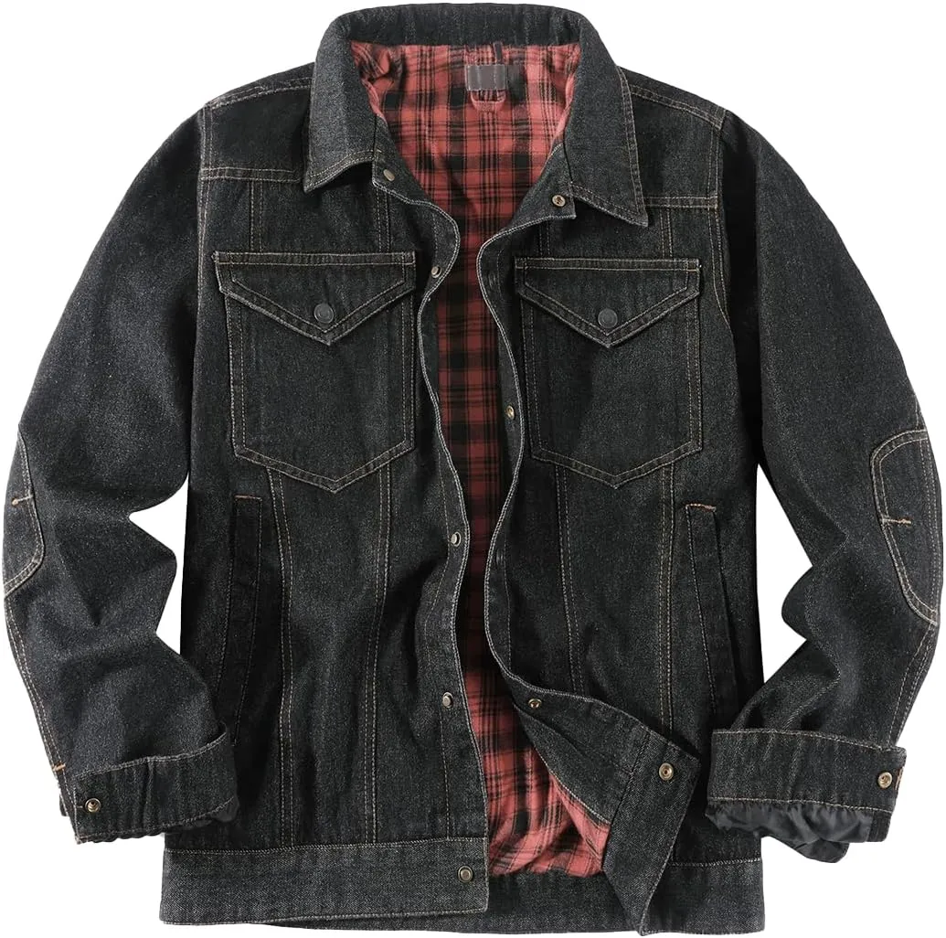 Mens Plaid Denim Jackets Button Down Jean Coat Casual Long Sleeve Vintage Trucker Jackets Outwear