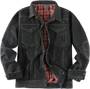 Mens Plaid Denim Jackets Button Down Jean Coat Casual Long Sleeve Vintage Trucker Jackets Outwear