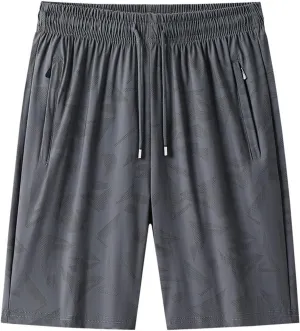 Mens Quick Dry Athletic Shorts with Zipper Pockets Graphic Print Stretch Active Workout Running Sports Training Gear