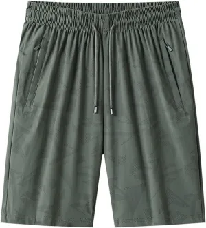 Mens Quick Dry Athletic Shorts with Zipper Pockets Graphic Print Stretch Active Workout Running Sports Training Gear