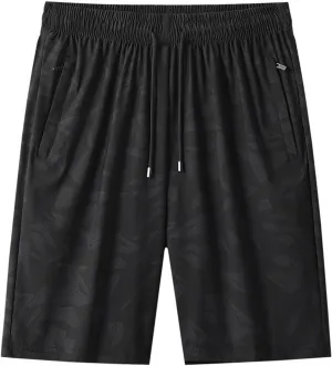Mens Quick Dry Athletic Shorts with Zipper Pockets Graphic Print Stretch Active Workout Running Sports Training Gear