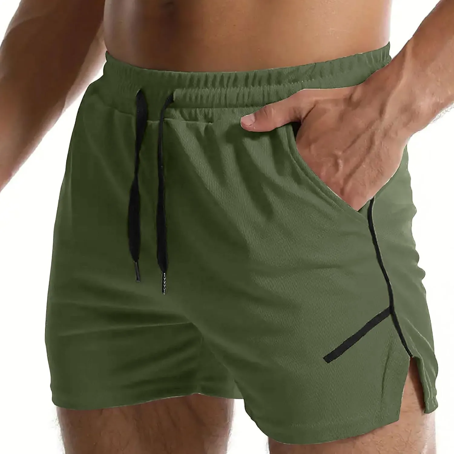 Men's Running Athletic Shorts Split Workout Gym Tennis Shorts Quick Dry Lightweight Active Shorts Loose Pocket Shorts