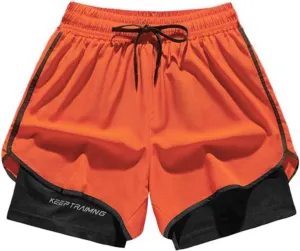 Mens Shorts 3 Inch with Lining Quick Dry Short Pants Colorblock Elastic Waist Sports Wear Mens Active Wear Athletic Gear