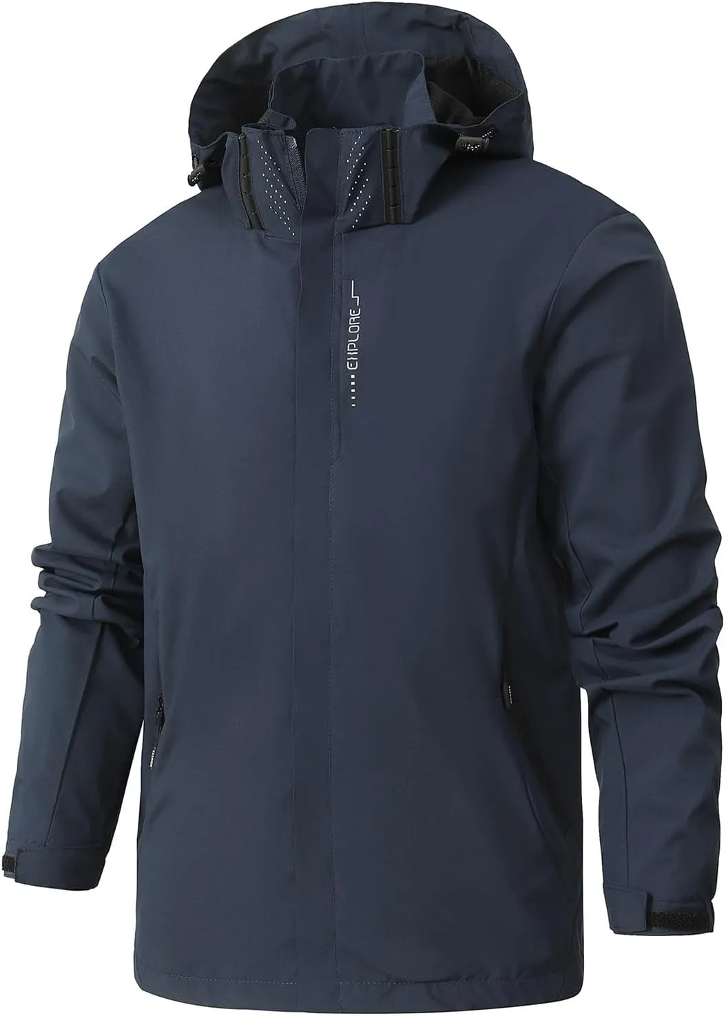 Men's Solid Waterproof Drawstring Windproof Trendy Zipper With Pocket Hooded Jacket 2024 Long Sleeve Shell Jacket