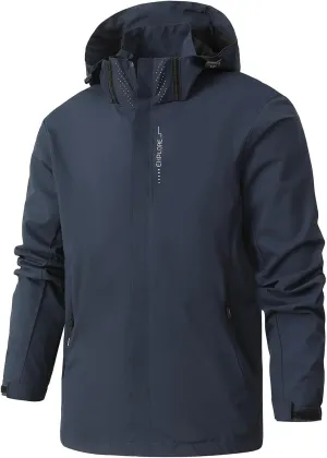 Men's Solid Waterproof Drawstring Windproof Trendy Zipper With Pocket Hooded Jacket 2024 Long Sleeve Shell Jacket