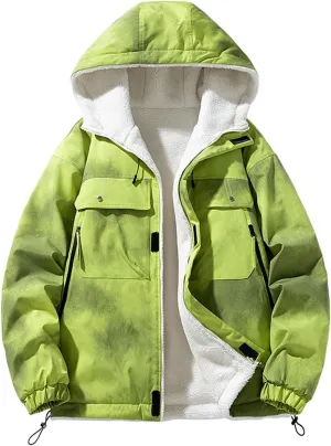 Men's Stitching Drawstring Hooded Fleece Fashion Jacket Coat Outwear Thermal Puffy Winter Jackets Hooded Puffer Coats