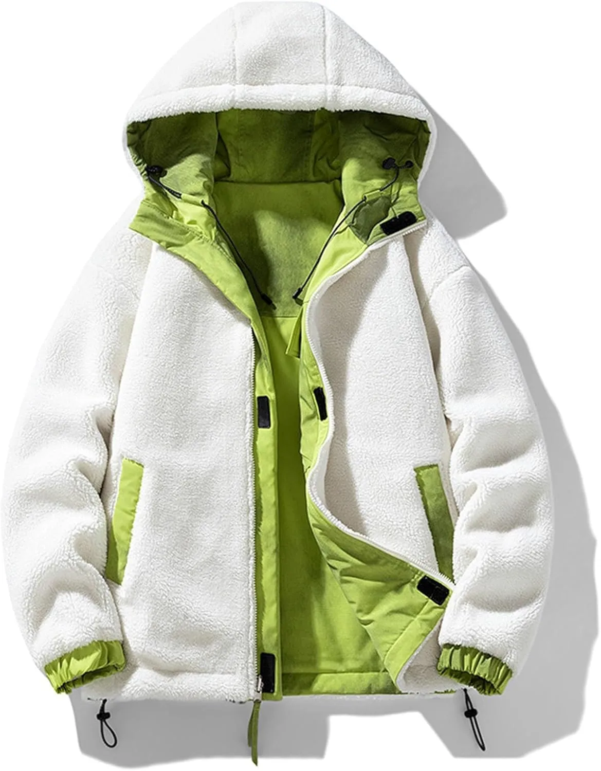 Men's Stitching Drawstring Hooded Fleece Fashion Jacket Coat Outwear Thermal Puffy Winter Jackets Hooded Puffer Coats