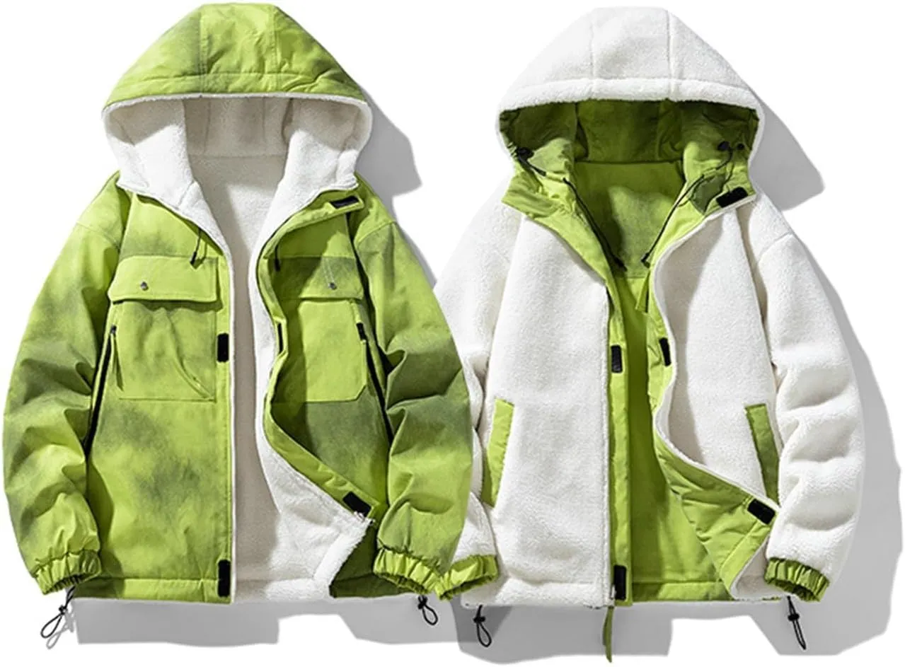 Men's Stitching Drawstring Hooded Fleece Fashion Jacket Coat Outwear Thermal Puffy Winter Jackets Hooded Puffer Coats