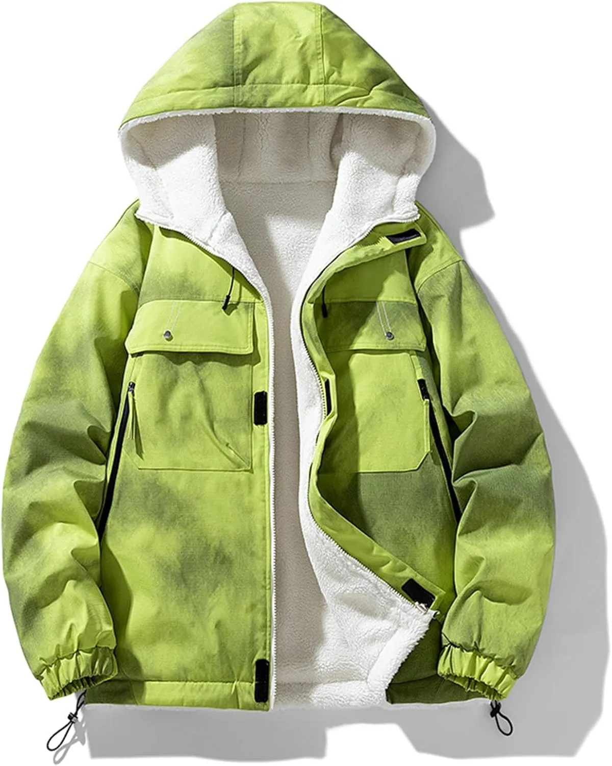 Men's Stitching Drawstring Hooded Fleece Fashion Jacket Coat Outwear Thermal Puffy Winter Jackets Hooded Puffer Coats