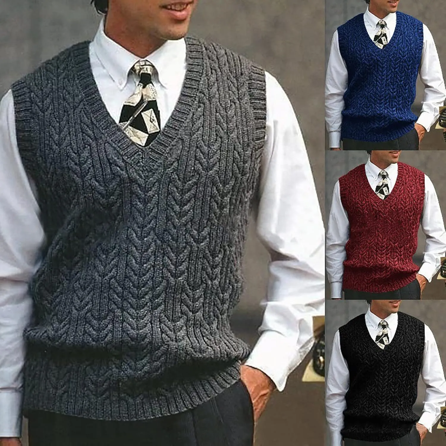 Men's Sweater Vest Cardigan Vintage Pullover Spring Autumn Knit Vests Sleeveless V-Neck Slim Fit Knitwear