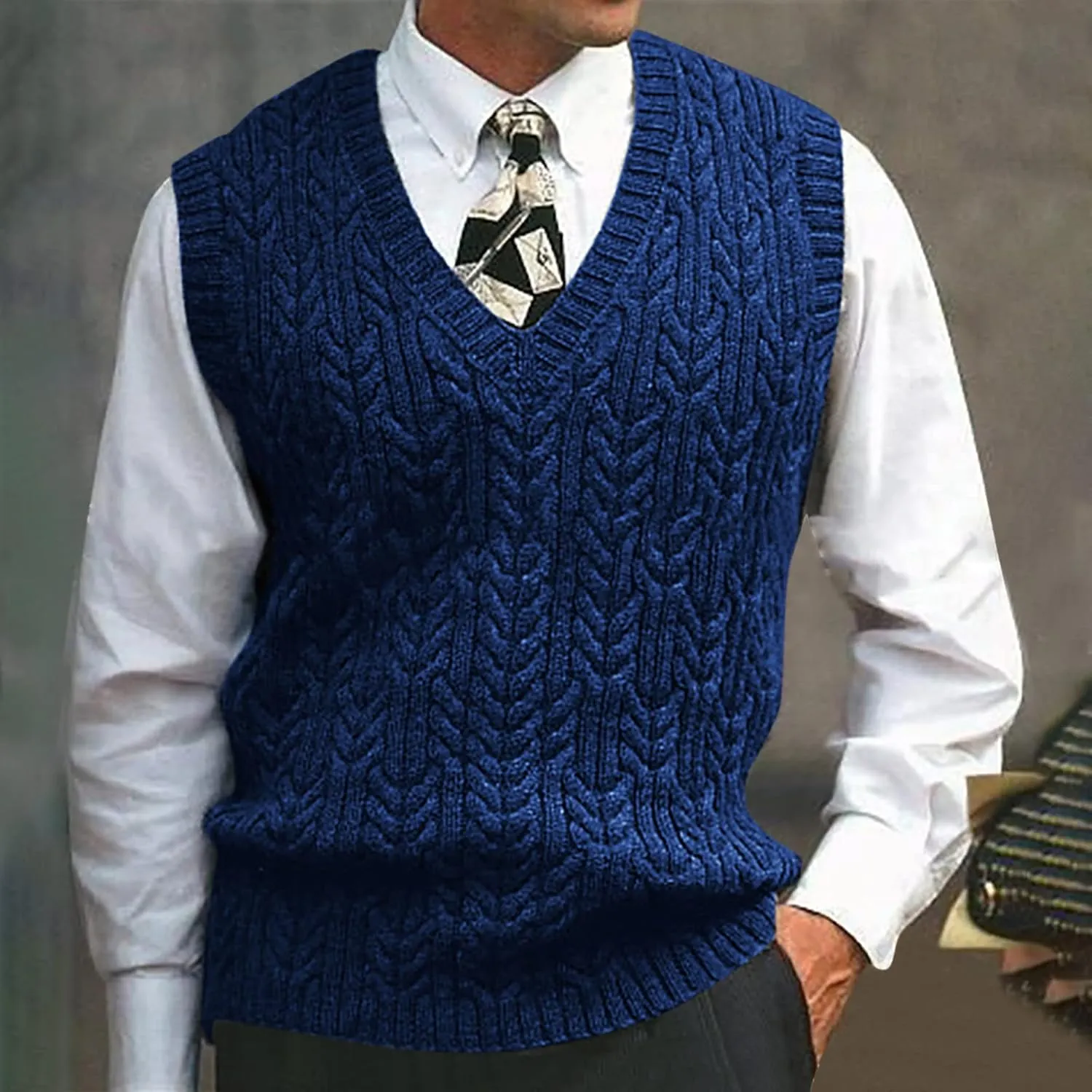 Men's Sweater Vest Cardigan Vintage Pullover Spring Autumn Knit Vests Sleeveless V-Neck Slim Fit Knitwear