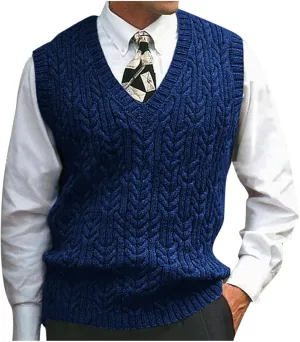 Men's Sweater Vest Cardigan Vintage Pullover Spring Autumn Knit Vests Sleeveless V-Neck Slim Fit Knitwear