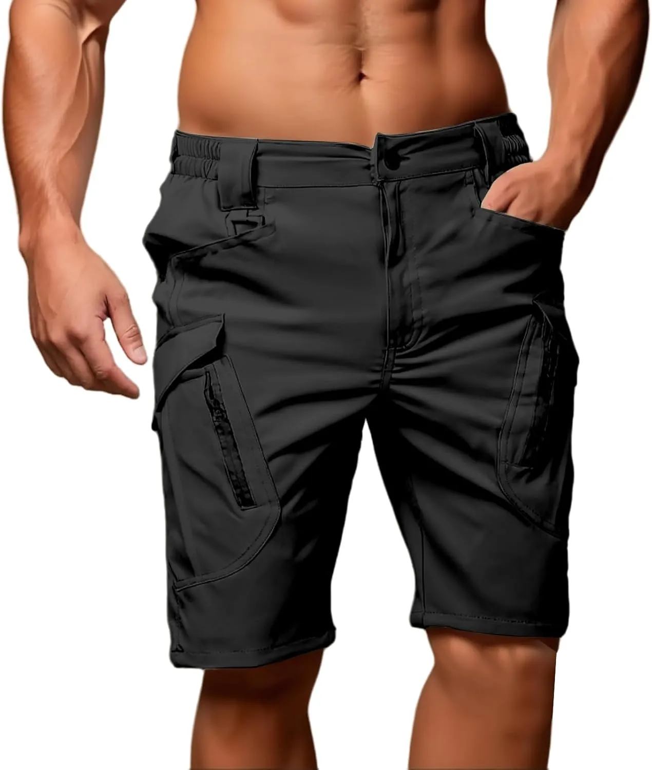 Men's Tactical Cargo Shorts Quick Dry Outdoor Stretch Hiking Shorts Breathable Elastic Waist Pant with Multi Pockets