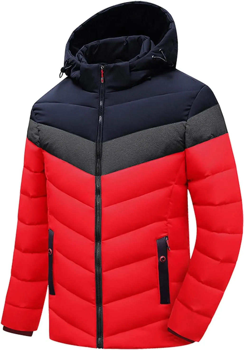 Mens Winter Puffer Jackets Long Sleeve Zipper Hooded Cotton Jackets Insulated Thermal Puffy Winter Coats