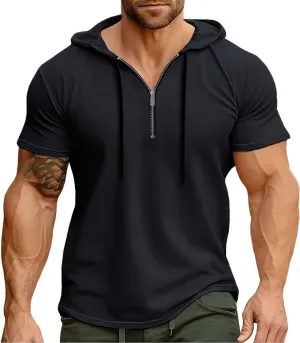 Men's Workout Hooded Tank Tops Sleeveless Hoodies Gym Workout Training Tees Bodybuilding Muscle Cut Off T-Shirts Mens Vests Outerwear(Black,Large)