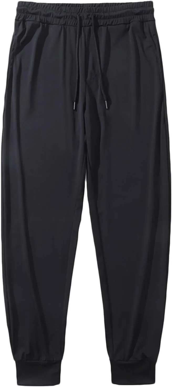 Mens Workout Pants Cinch Bottom Straight Casual Trousers Quick Dry Elastic Drawstring Pants High Waist Leisure Pants