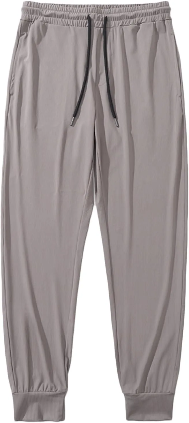 Mens Workout Pants Cinch Bottom Straight Casual Trousers Quick Dry Elastic Drawstring Pants High Waist Leisure Pants