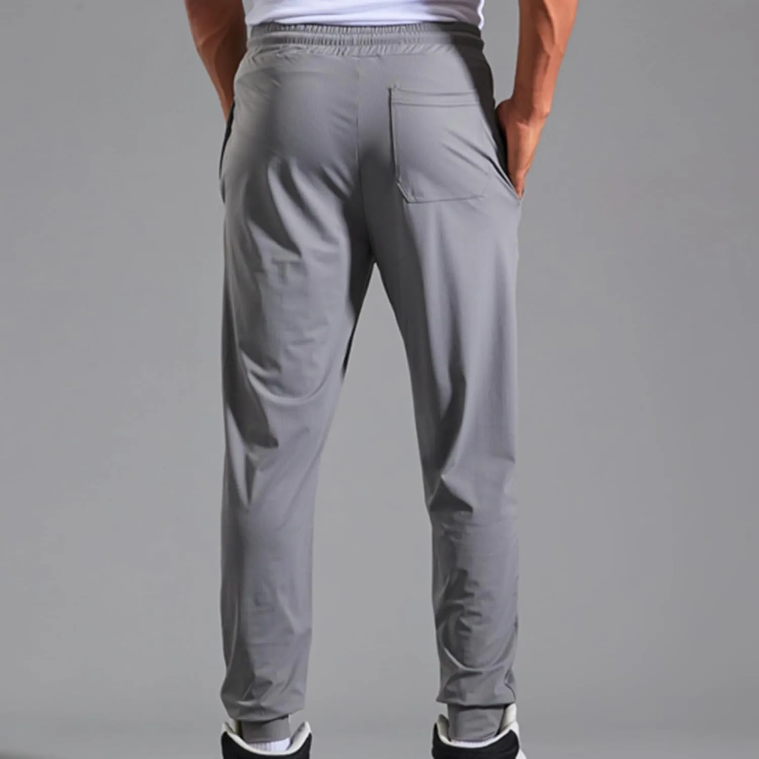 Mens Workout Pants Cinch Bottom Straight Casual Trousers Quick Dry Elastic Drawstring Pants High Waist Leisure Pants
