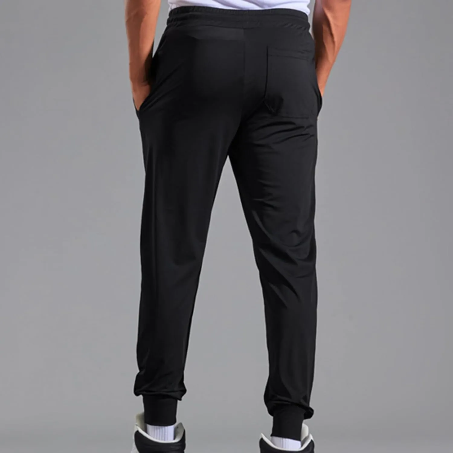 Mens Workout Pants Cinch Bottom Straight Casual Trousers Quick Dry Elastic Drawstring Pants High Waist Leisure Pants