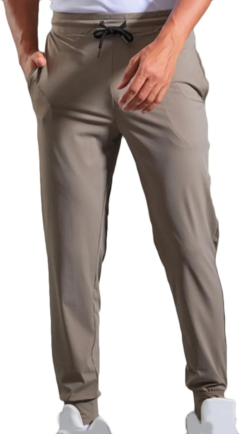 Mens Workout Pants Cinch Bottom Straight Casual Trousers Quick Dry Elastic Drawstring Pants High Waist Leisure Pants