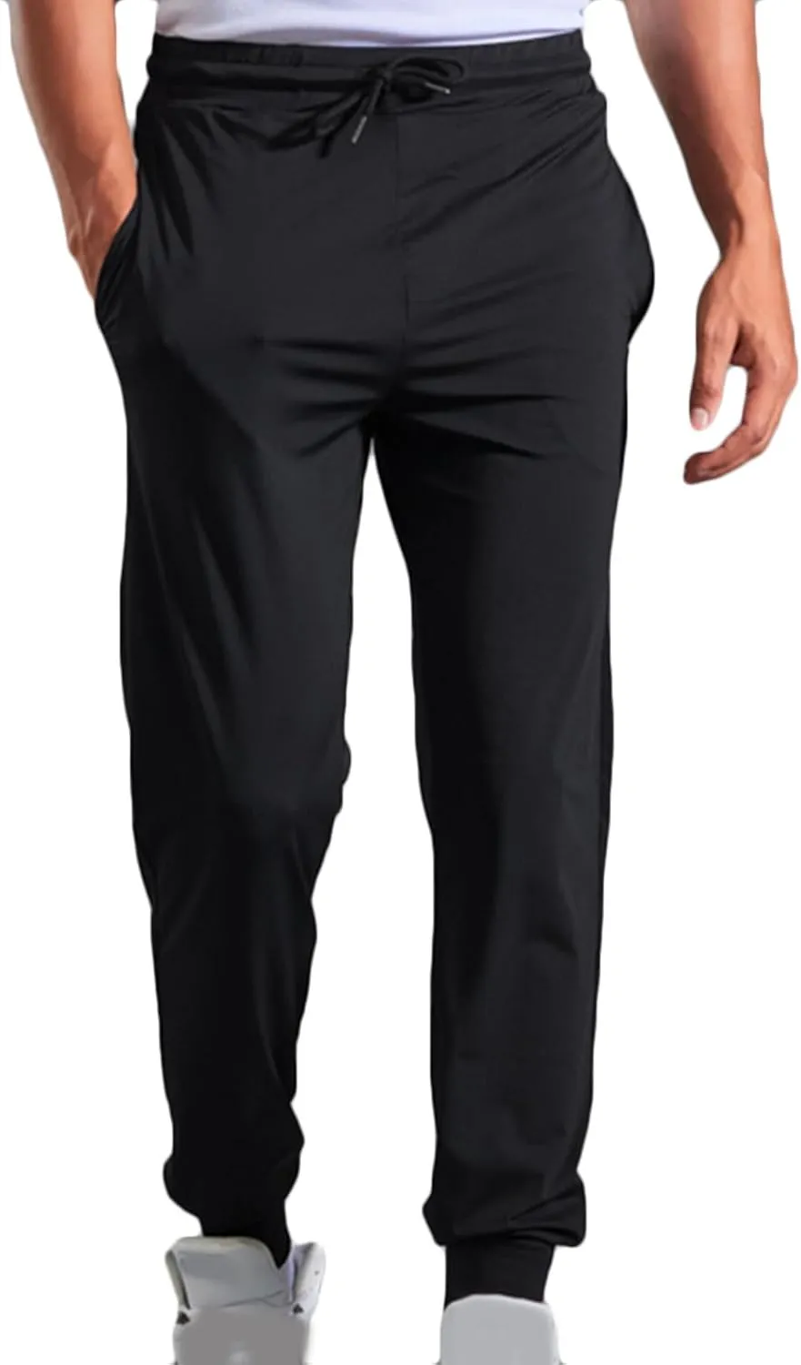 Mens Workout Pants Cinch Bottom Straight Casual Trousers Quick Dry Elastic Drawstring Pants High Waist Leisure Pants