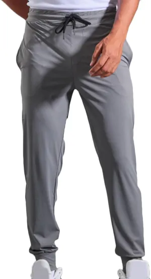 Mens Workout Pants Cinch Bottom Straight Casual Trousers Quick Dry Elastic Drawstring Pants High Waist Leisure Pants