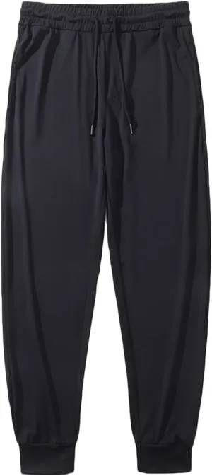 Mens Workout Pants Cinch Bottom Straight Casual Trousers Quick Dry Elastic Drawstring Pants High Waist Leisure Pants