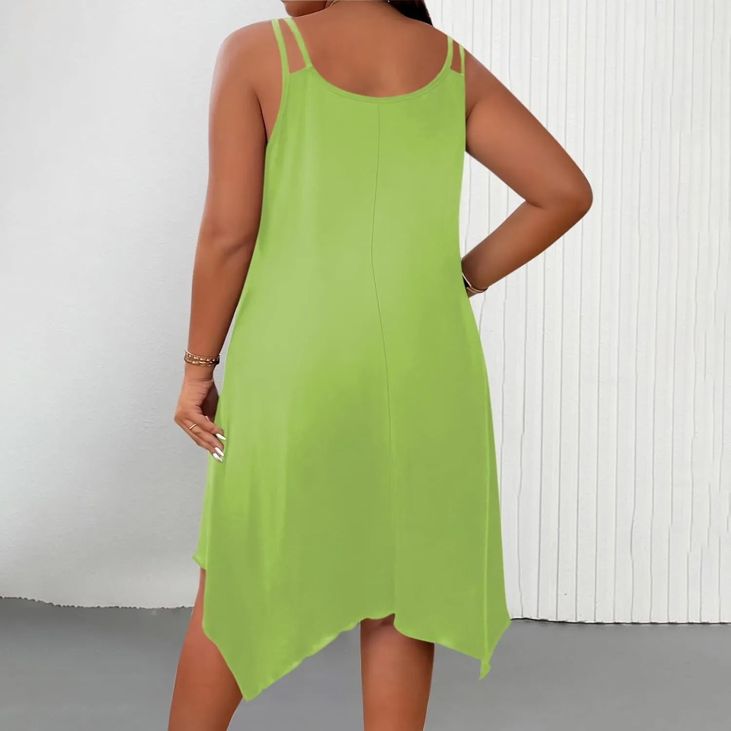 Midi Dresses for Women 2025 Casual Sleeveless Crewneck Sundress Flowy Irregular Hem Fashion Summer Beach Dress