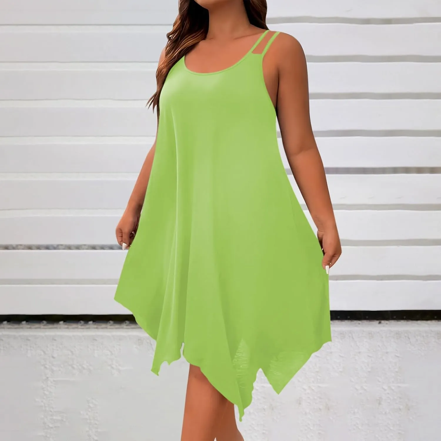 Midi Dresses for Women 2025 Casual Sleeveless Crewneck Sundress Flowy Irregular Hem Fashion Summer Beach Dress