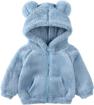 Mmoneyake Baby Toodler Fleece Hooded Jacket Cute Hoodie Cotton Coat Winter Warm Bear Ear Cute Jackets Fuzzy Shacket Outerwear