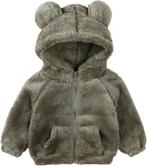 Mmoneyake Baby Toodler Fleece Hooded Jacket Cute Hoodie Cotton Coat Winter Warm Bear Ear Cute Jackets Fuzzy Shacket Outerwear