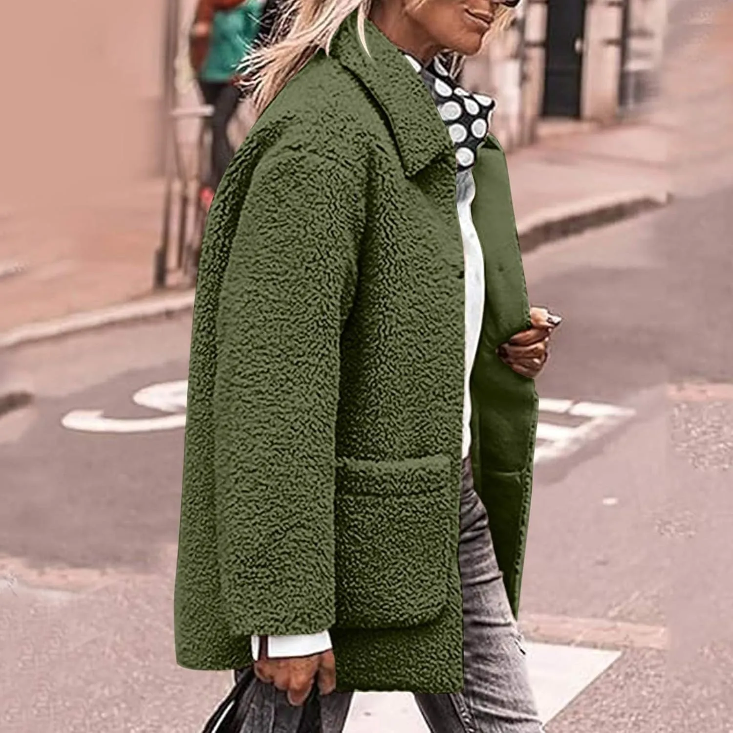 NBXNZWF Women's Winter Coats Long Sleeve Lapel Button Down Fleece Jacket Casual Trendy Fuzzy Warm Outerwear with Pockets