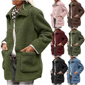 NBXNZWF Women's Winter Coats Long Sleeve Lapel Button Down Fleece Jacket Casual Trendy Fuzzy Warm Outerwear with Pockets