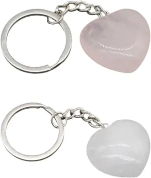 New 2025 Unisex 2Pcs/Pack Natural Stone Cute Keychains Stainless Steel Car Keychain Accessories Crystal 30Mm Heart Pendant Handbag Decor Decoration Jewelry Luxury Trendy Best For Gift Women And Men
