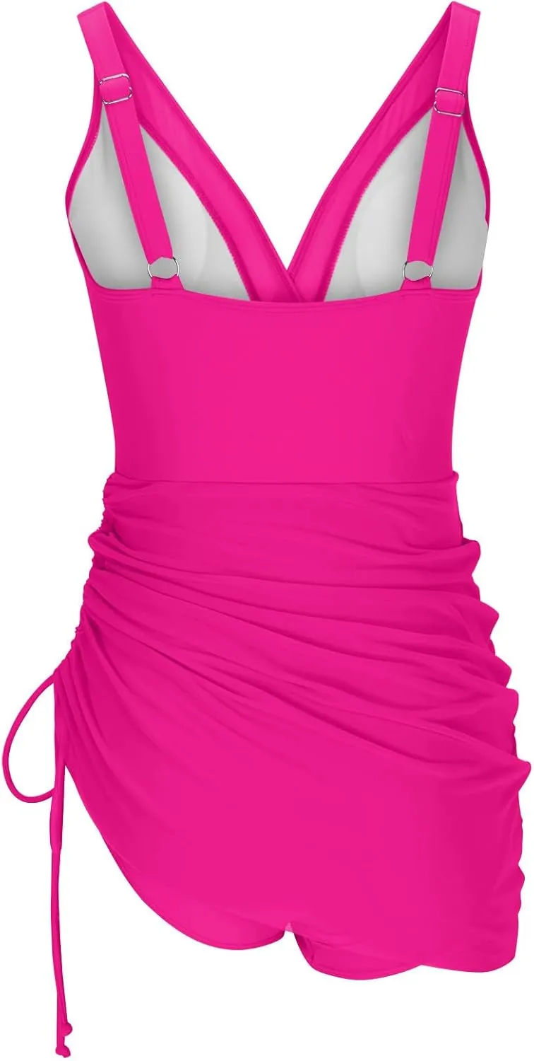 One Piece Swimsuit Women Modest Tummy Control Swimsuits Slimming Mesh Sheer Wraps Bathing Suits with Skirt