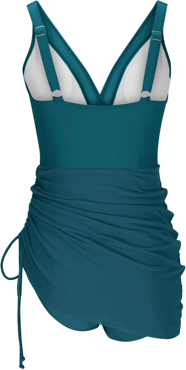 One Piece Swimsuit Women Modest Tummy Control Swimsuits Slimming Mesh Sheer Wraps Bathing Suits with Skirt