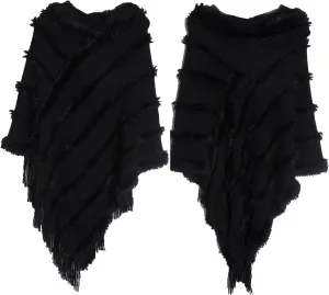Oplxuo Hooded Poncho Shawls and Wraps for Women,Fuzzy Knitted Shawl with Fringe, Cozy Warm Poncho Sweater for Fall and Winter