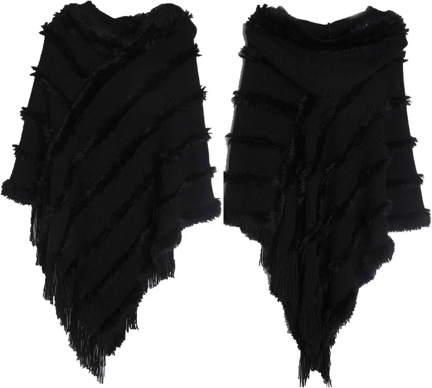 Oplxuo Hooded Poncho Shawls and Wraps for Women,Fuzzy Knitted Shawl with Fringe, Cozy Warm Poncho Sweater for Fall and Winter