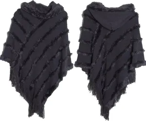 Oplxuo Hooded Poncho Shawls and Wraps for Women,Fuzzy Knitted Shawl with Fringe, Cozy Warm Poncho Sweater for Fall and Winter