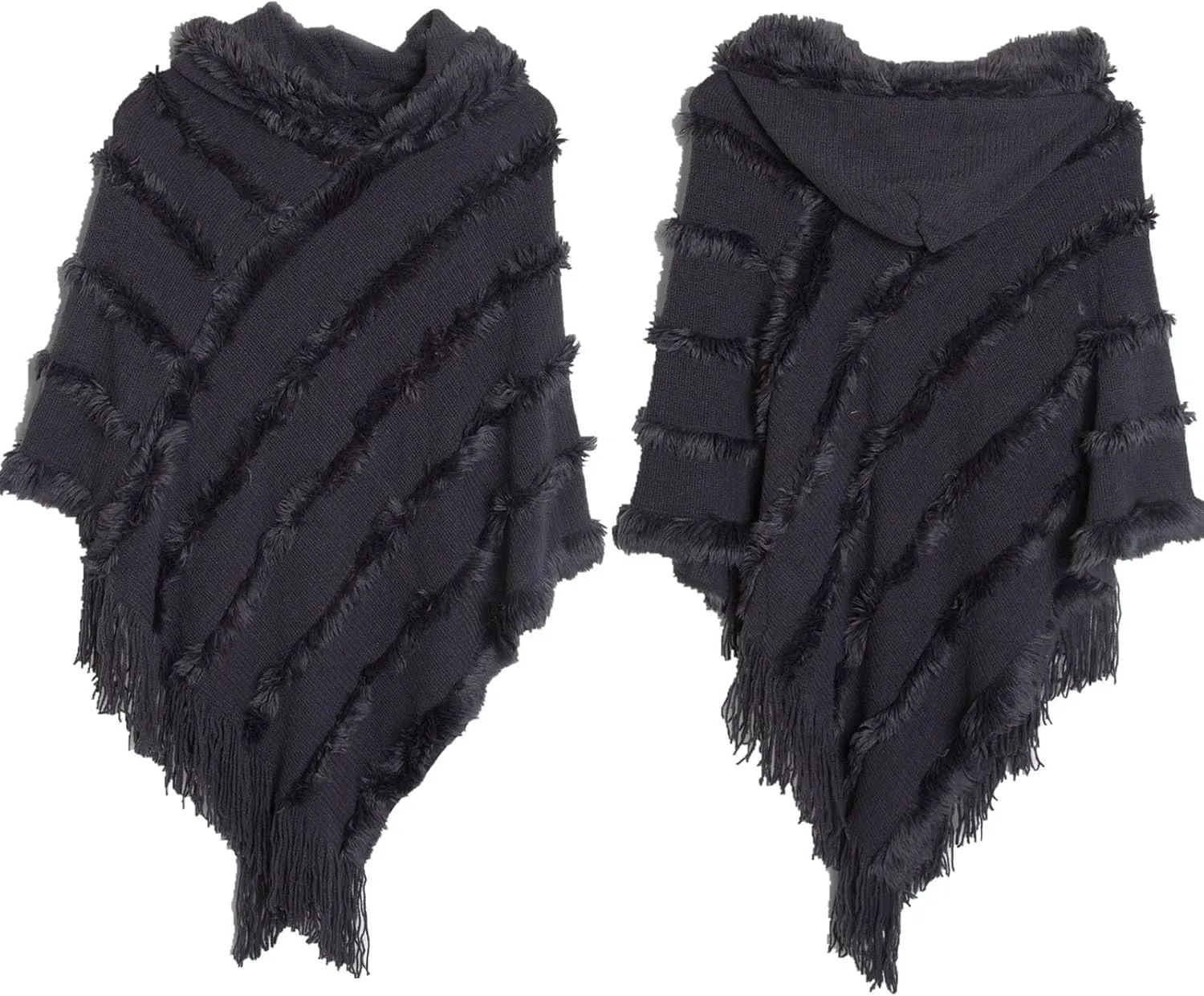 Oplxuo Hooded Poncho Shawls and Wraps for Women,Fuzzy Knitted Shawl with Fringe, Cozy Warm Poncho Sweater for Fall and Winter
