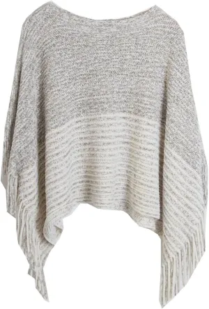 Oplxuo Women's Elegant Knit Shawl Poncho with Fringed Crewneck Striped Sweater Pullover Cape Gifts Scarf Wrap for Fall Winter